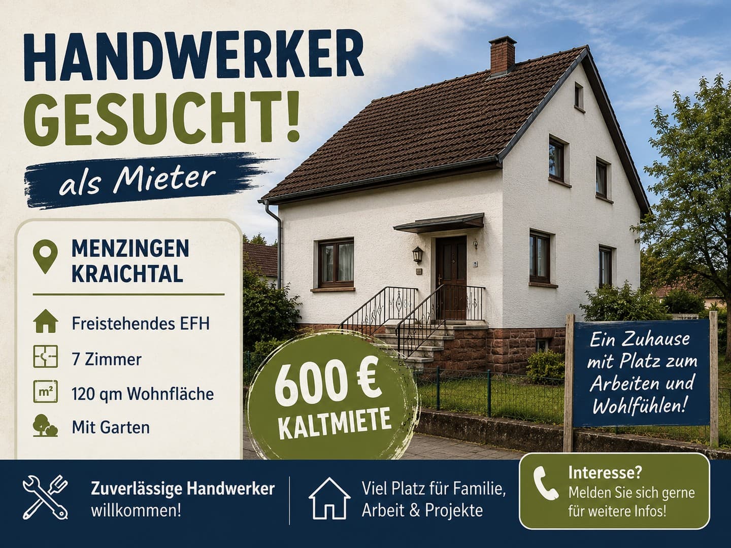 Handwerker gesucht – Wohnen gegen Renovierung! EFH mit Garten Menzingen