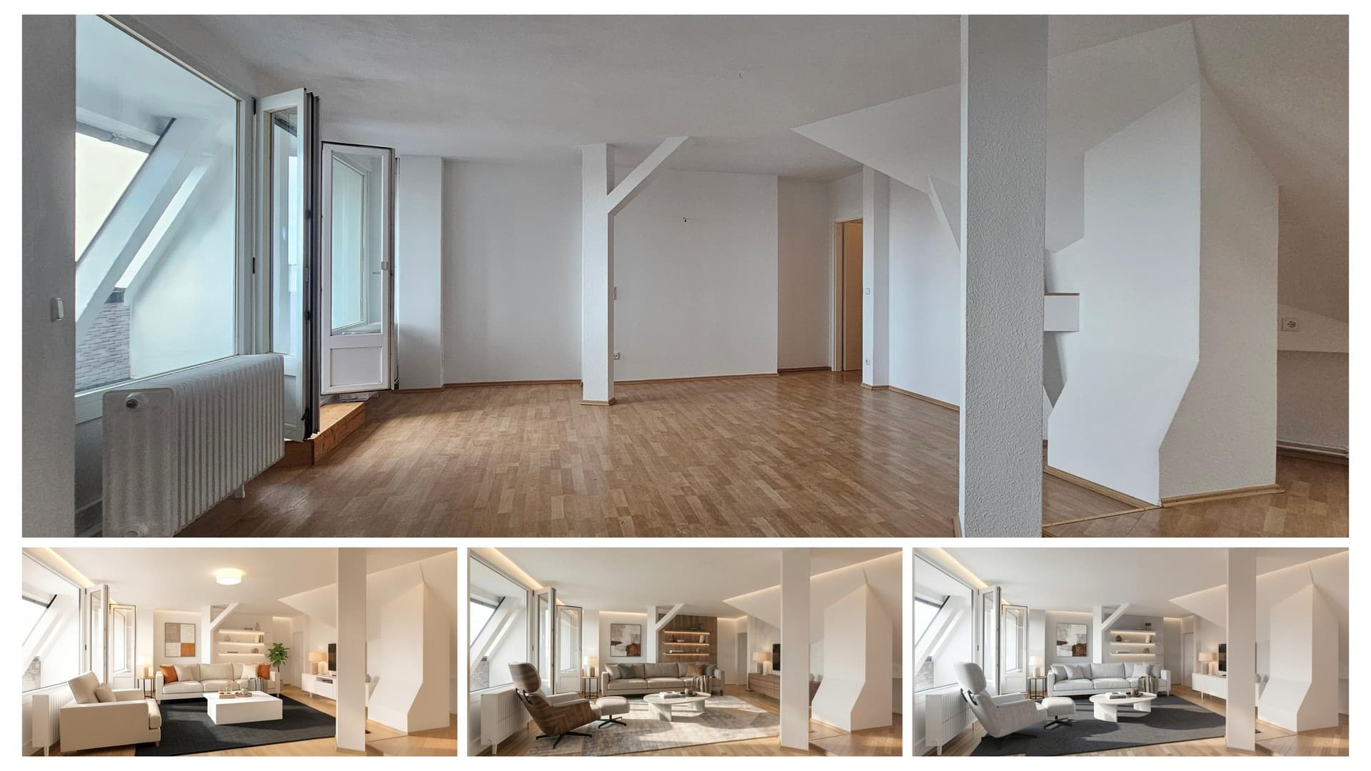 HERZSTÜCK, TEGELER SEE. Raffinierte 3 1/2 individuelle Mansarden WE mit gr. Dachloggia. BEZUGSFERTIG