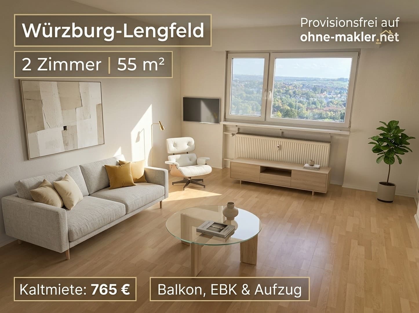 Helle 2-Zimmer-Wohnung mit Südbalkon und Weitblick in Würzburg-Lengfeld