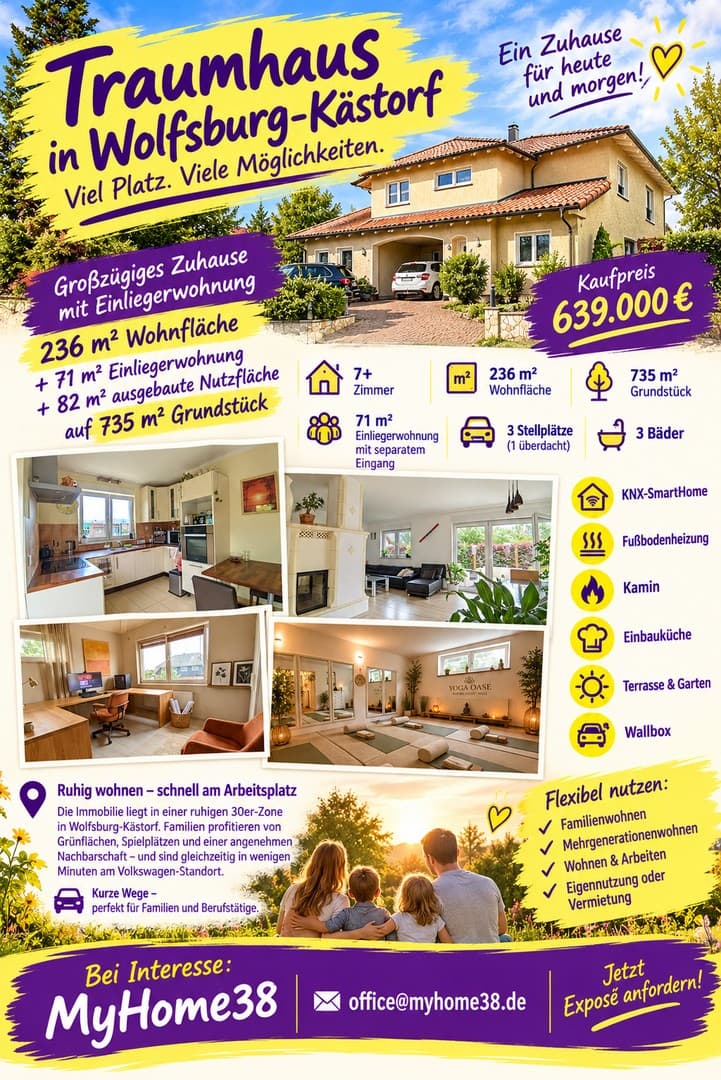 236 m² Wohnfläche + Einliegerwohnung, 735 m² Grundstück – großzügiges Zuhause in Wolfsburg-Kästorf