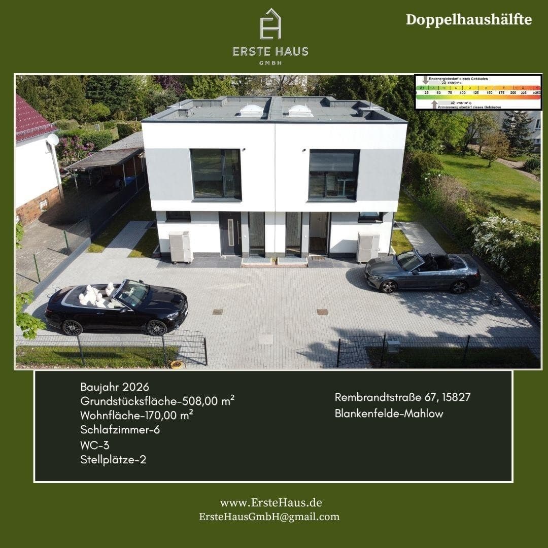 Energieeffizient A+: Doppelhaushälfte 170 m², 7,5 Zi, 3 Bäder, ohne Makler