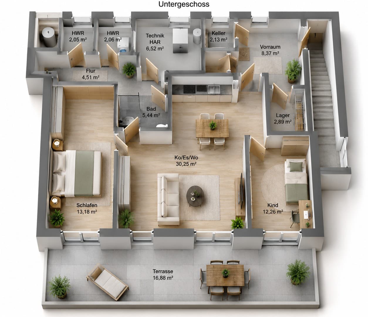 Terrasse statt Balkon: Attraktive 3-Zimmer-Wohnung