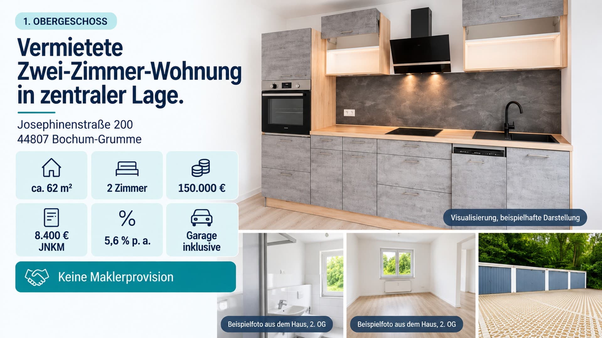 2-Zi.-Wohnung, 62 m², kernsaniert + Garage – Bochum-Grumme, provisionsfrei