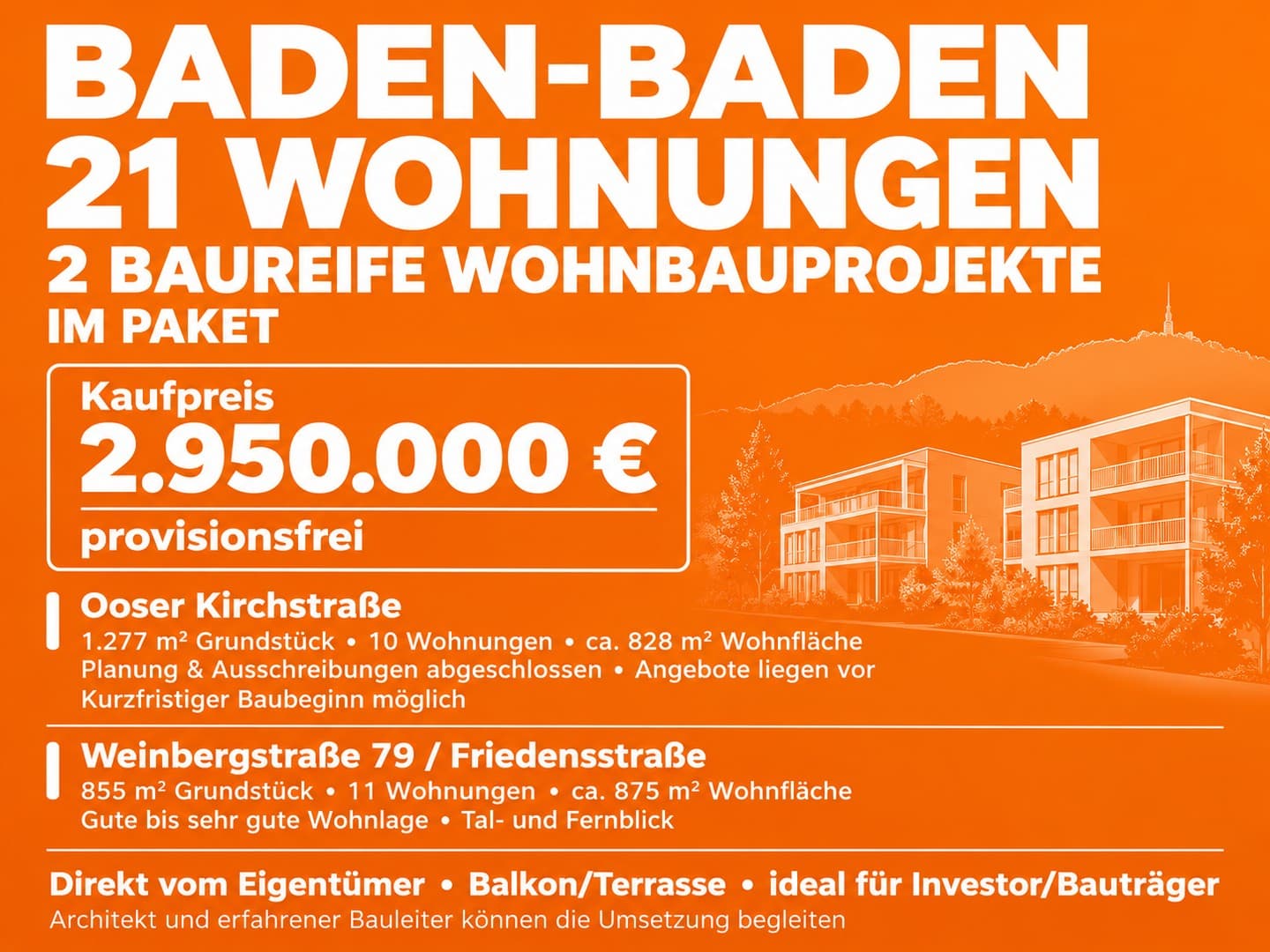 BADEN-BADEN – 21 WOHNUNGEN – BAUREIFE WOHNBAUPROJEKTE IM PAKET