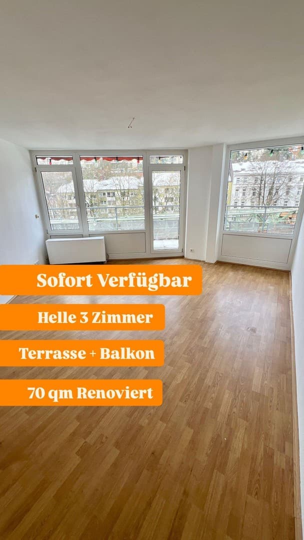 Helle 3-Zimmer-Wohnung mit Terrasse und Balkon auf 70 m²“