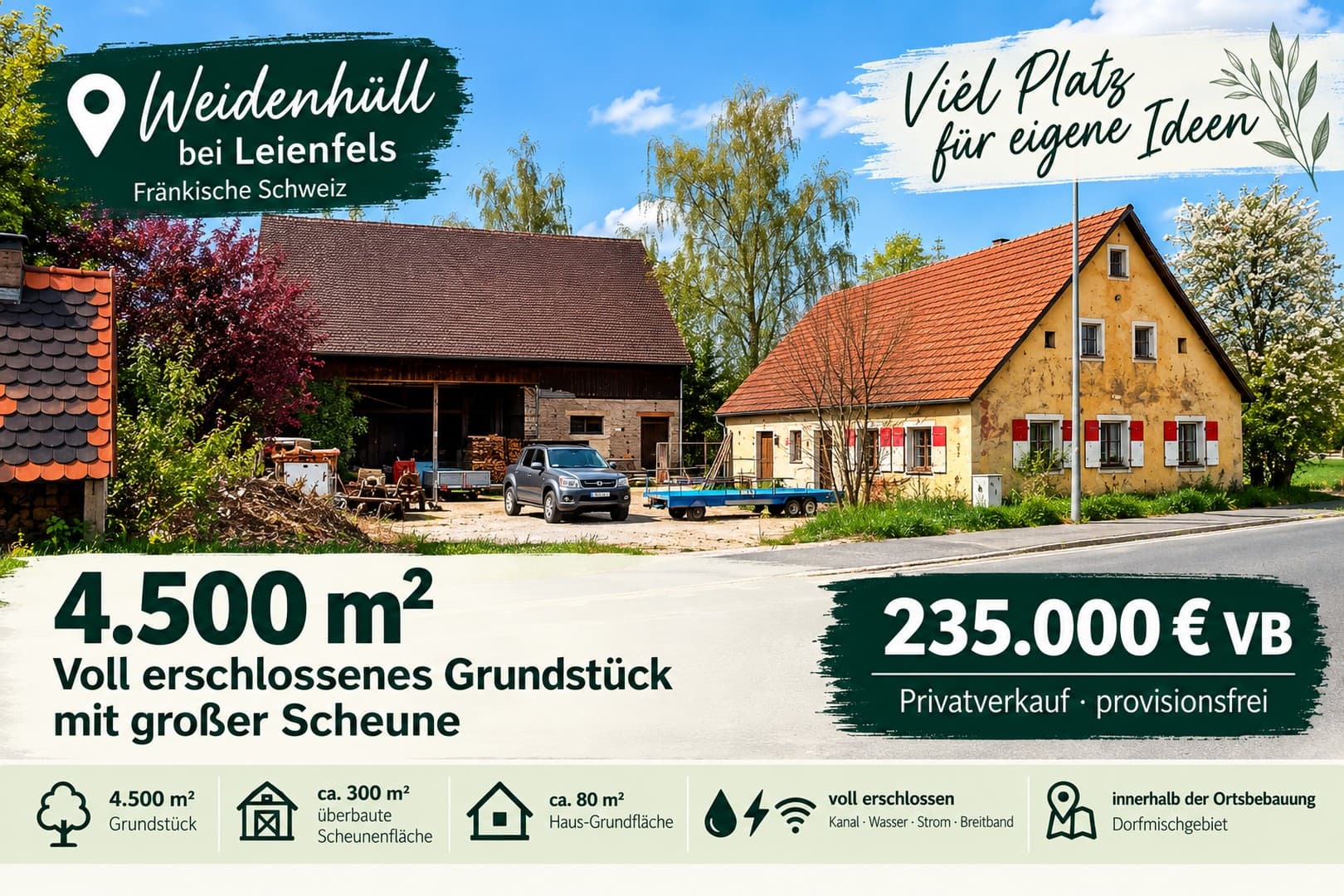 4.500 m² Anwesen mit großer Scheune & Bauernhaus – voll erschlossen