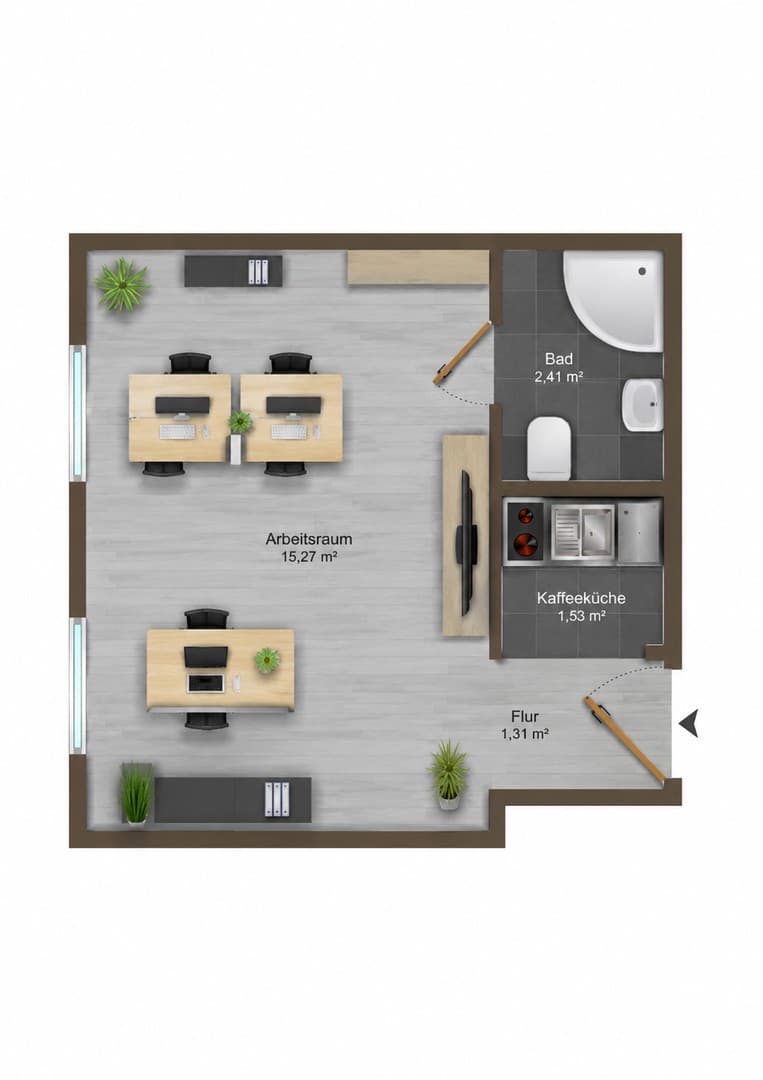 Büro mit Einbauküche & Bad provisionsfrei, saniert – Ludwigshafen Zentrum, 22 m²