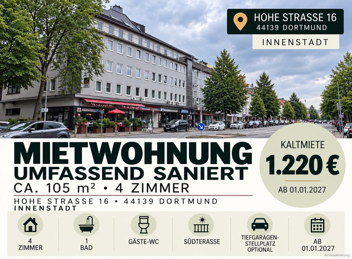 Frisch sanierte 4-Zimmer-Wohnung mit Süd-Dachterrasse – 105 m² in zentraler Dortmunder Lage