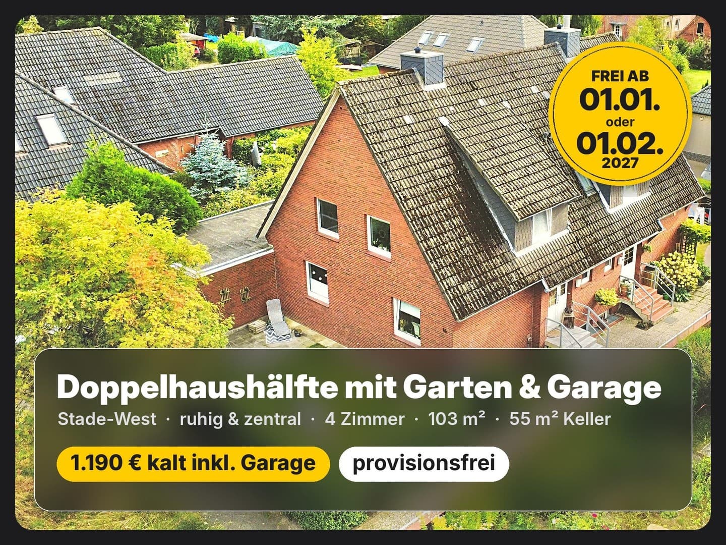 @HOME ★ Doppelhaushälfte mit Garten & Garage | ruhig & zentral | Stade-West ★ ab Jan. 2027