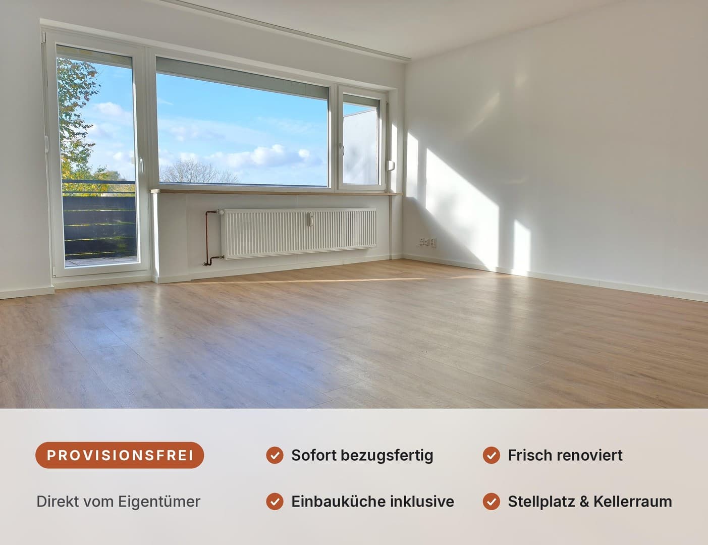 Provisionsfrei & bezugsfertig: renovierte 3-Zimmer-Wohnung mit EBK und Stellplatz