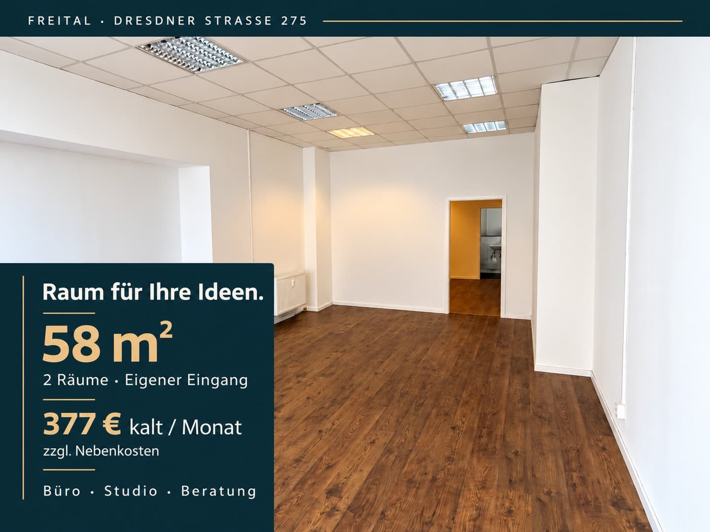 Ihr eigenes Büro mit Schaufenster: 58 m² in Freital - 377 € kalt