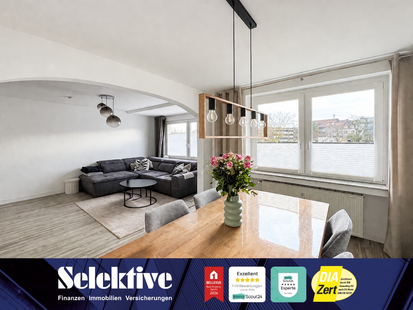 Großzügige 3,5-Zimmer-Wohnung mit 2 Bädern, Büro und überdachtem Balkon!