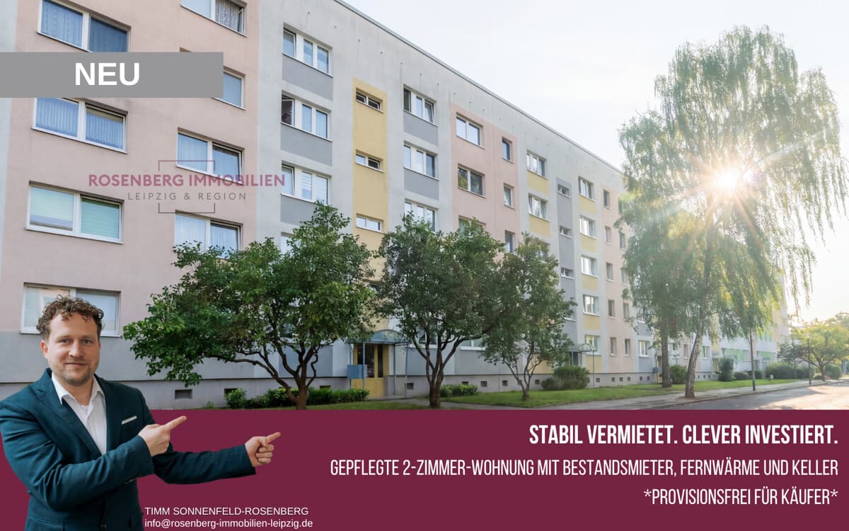 *Provisionsfrei für Käufer*
Solide 2-Zimmer-Kapitalanlage mit
langjährigem Bestandsmieter in Halle