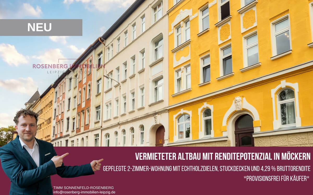 Provisionsfrei für Käufer: Vermietete 2-Zimmer-Altbauwohnung mit 4,29 % Rendite in Leipzig-Möckern!