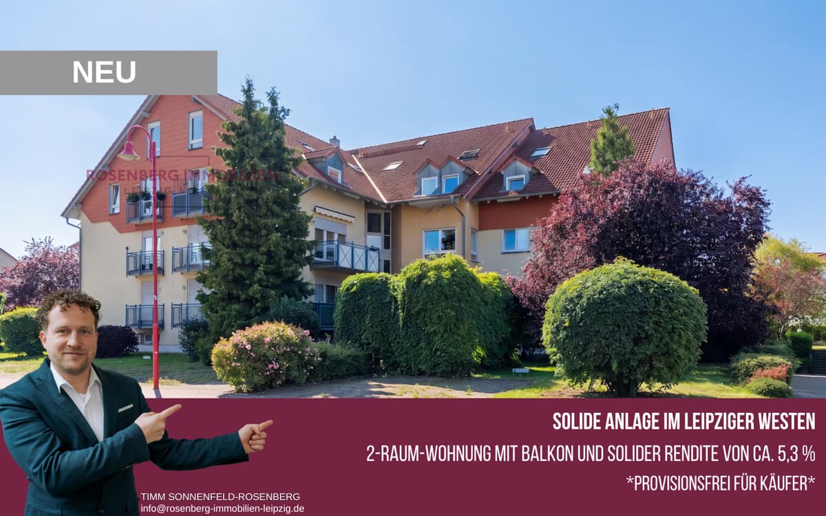 Provisionsfrei: 2-Zimmer-Kapitalanlage mit Balkon, Stellplatz & 5,30% Rendite im Leipziger Westen!