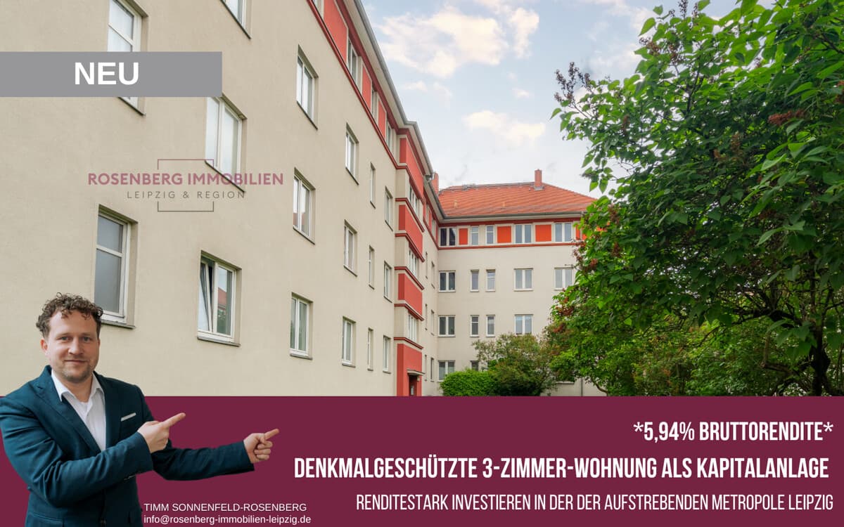 Gepflegte 3-Zimmer-Kapitalanlage im charmanten Altbau in Leipzig / Schönefeld *5,94% Brottorendite*