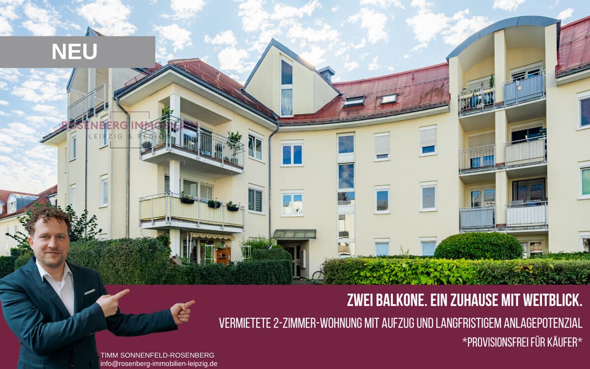 Provisionsfrei für Käufer: 2-Raum, Zwei Balkone, Aufzug, Tiefgarage & ruhige Lage in Probstheida