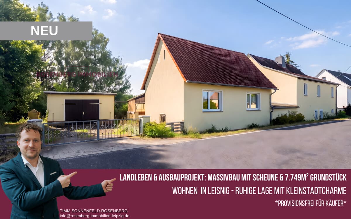 Provisionsfrei für Käufer:
5-Zimmer-Haus auf 7.749 m² Grundstück
nahe der Freiberger Mulde!