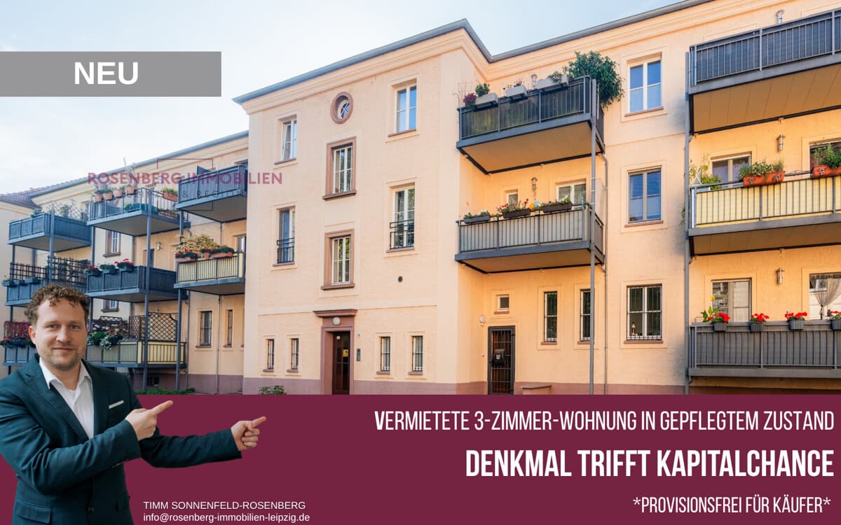 Provisionsfrei für Käufer:
Charmante 3-Zimmer-Wohnung im Denkmal mit Balkon und Stellplatz