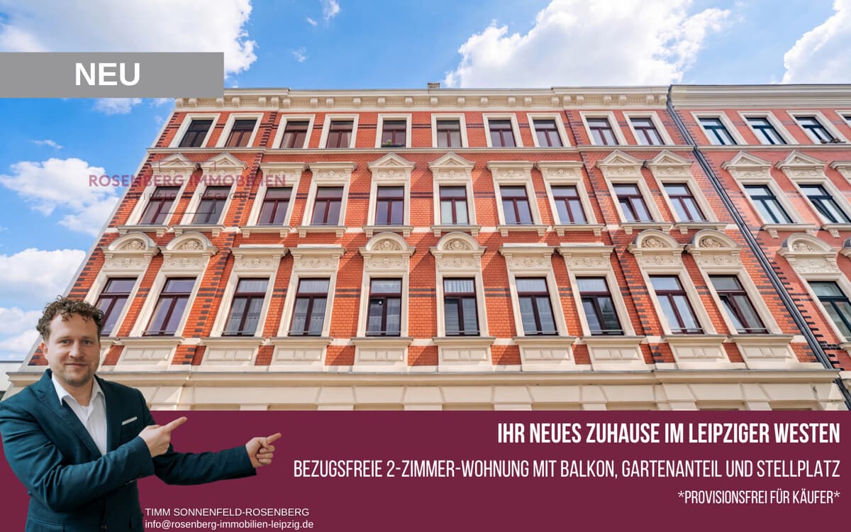 Bezugsfreie 2-Zimmer-Wohnung in Leipzig Alt-West mit eigenem Gartenanteil *Provisionsfrei für Käufer