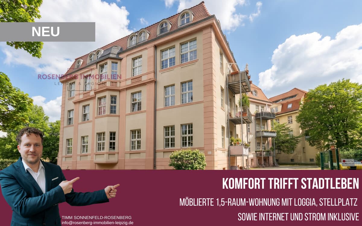 Möblierte 1,5-Raum-Wohnung mit Loggia und Stellplatz in Leipzig-Südvorstadt