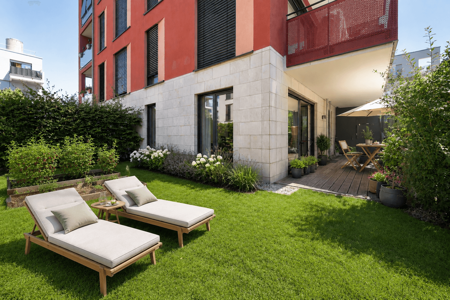 MÜNCHNER IG: Lichtdurchflutete 1,5-Zimmer-ECK-Wohnung mit Garten & Süd-Terrasse !