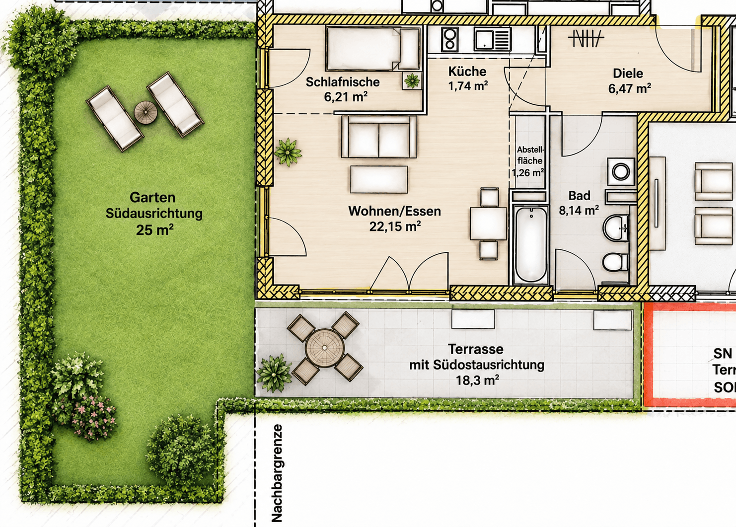 MÜNCHNER IG: Schwabinger 1,5-Zimmer-Wohnung mit privatem Garten & sonniger Süd-Terrasse