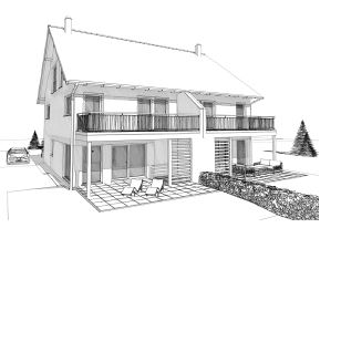 Neubau einer Doppelhaushälfte mit 100 m² und mit 40 m² 