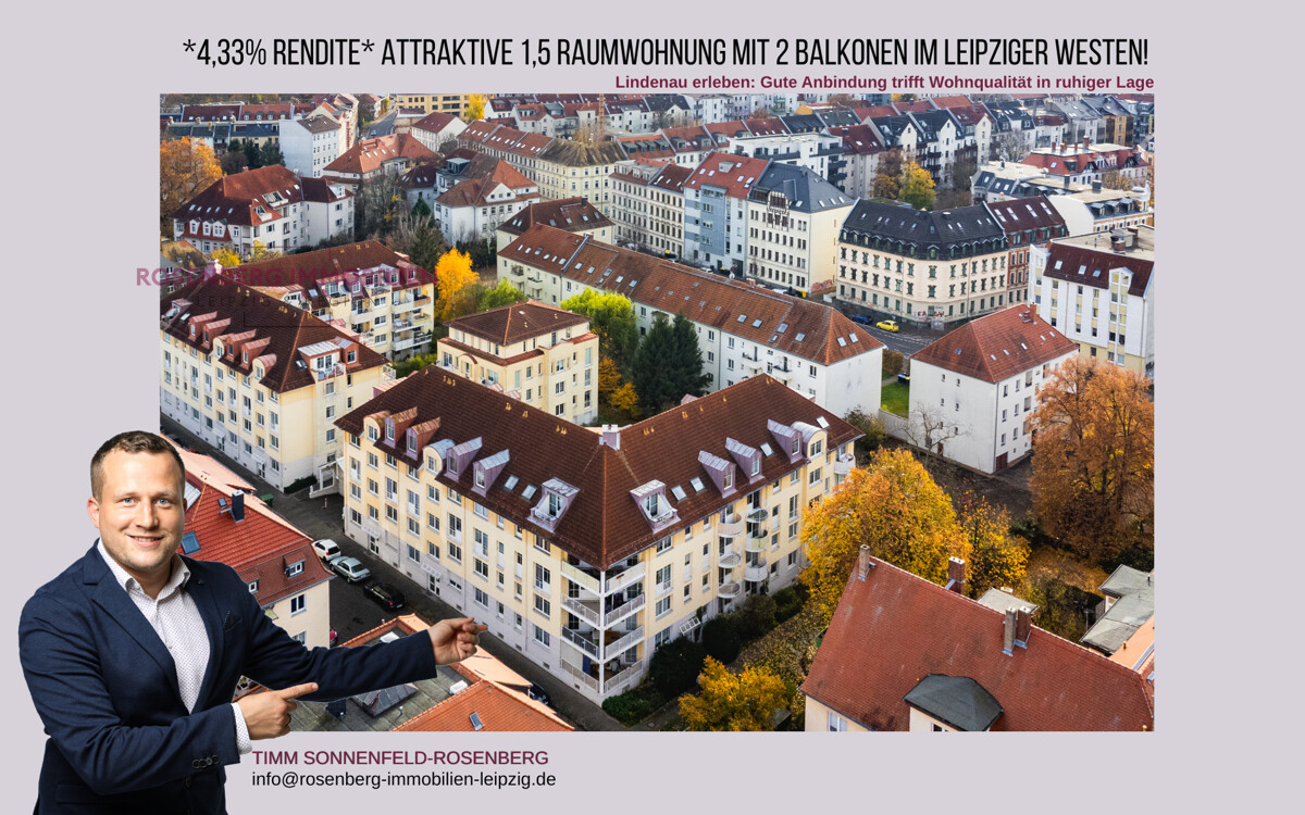 *4,33% Rendite* Attraktive 1,5 Raumwohnung mit 2 Balkonen im Leipziger Westen!