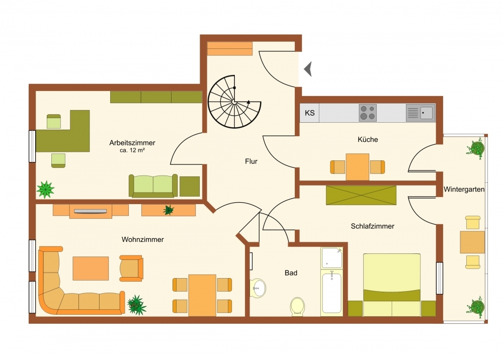 Schöne und gepflegte 4 Zimmer-Maisonettewohnung im Dachgeschoss mit Wintergarten – Leipzig / Eutritzsch – Vorschaubild 14
