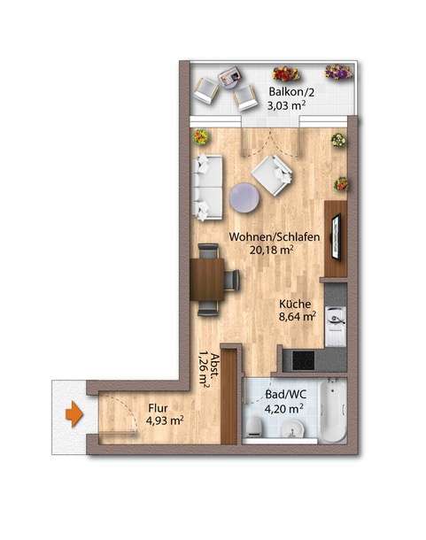 Apartment mit Balkon und neuer Einbauküche – Leipzig – Vorschaubild 2