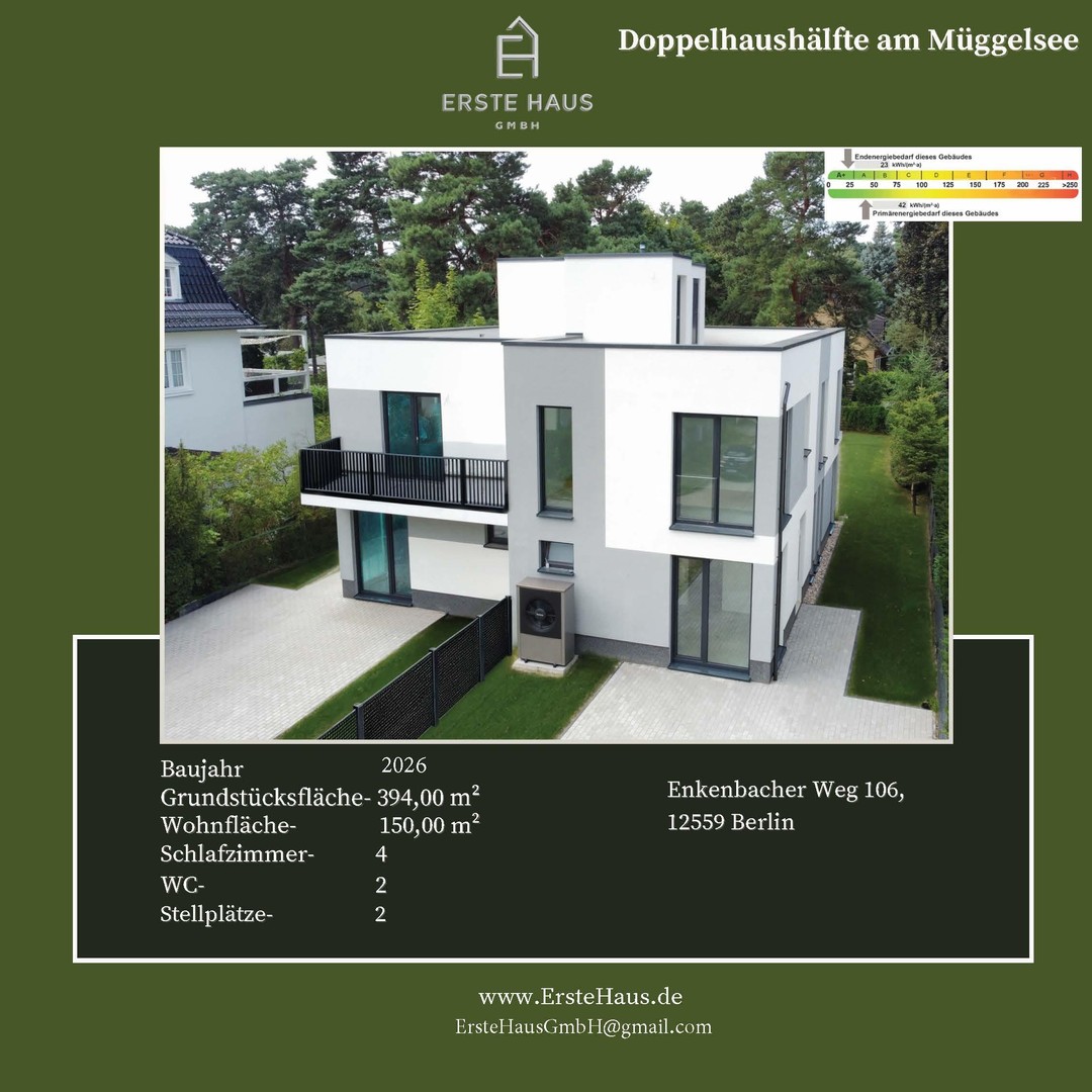 Doppelhaushälfte 150 m², 4 SZ, A+, Dachterrasse – provisionsfrei