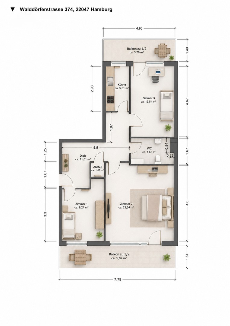 PROVISIONSFREI | Erstbezug nach Sanierung: 3-Zimmer-Wohnung mit 2 Balkonen & Tiefgaragenstellplatz – Hamburg – Vorschaubild 27
