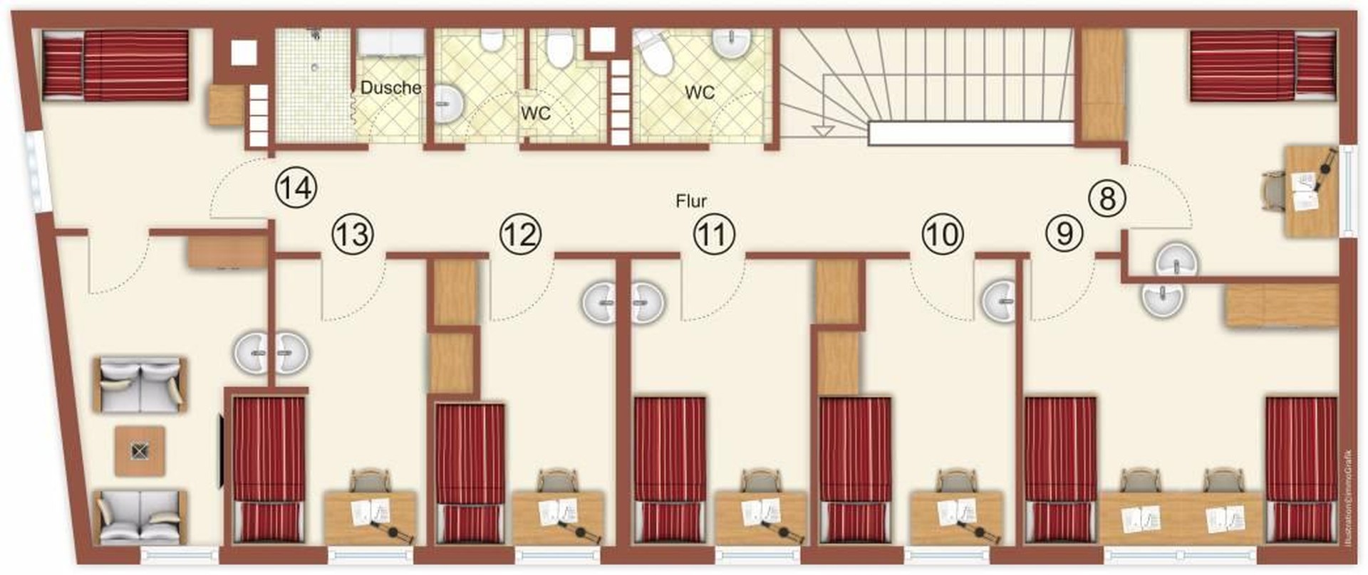 Renditestarkes Anlageobjekt in Uni-Nähe: 14 möblierte Zimmer in zentraler Lage von Würzburg – Würzburg – Vorschaubild 9