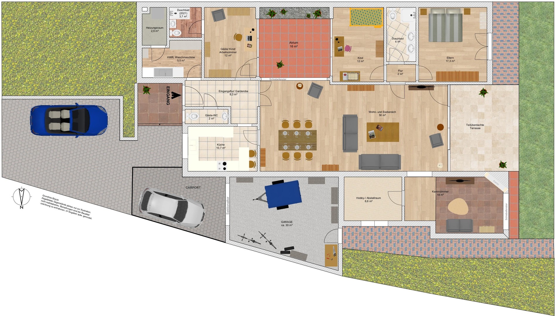 Flachdachbungalow (Reihenendhaus) auf 546 qm Grundstück mit zwei Bädern, Garage und Carport – Weyhe – Vorschaubild 17