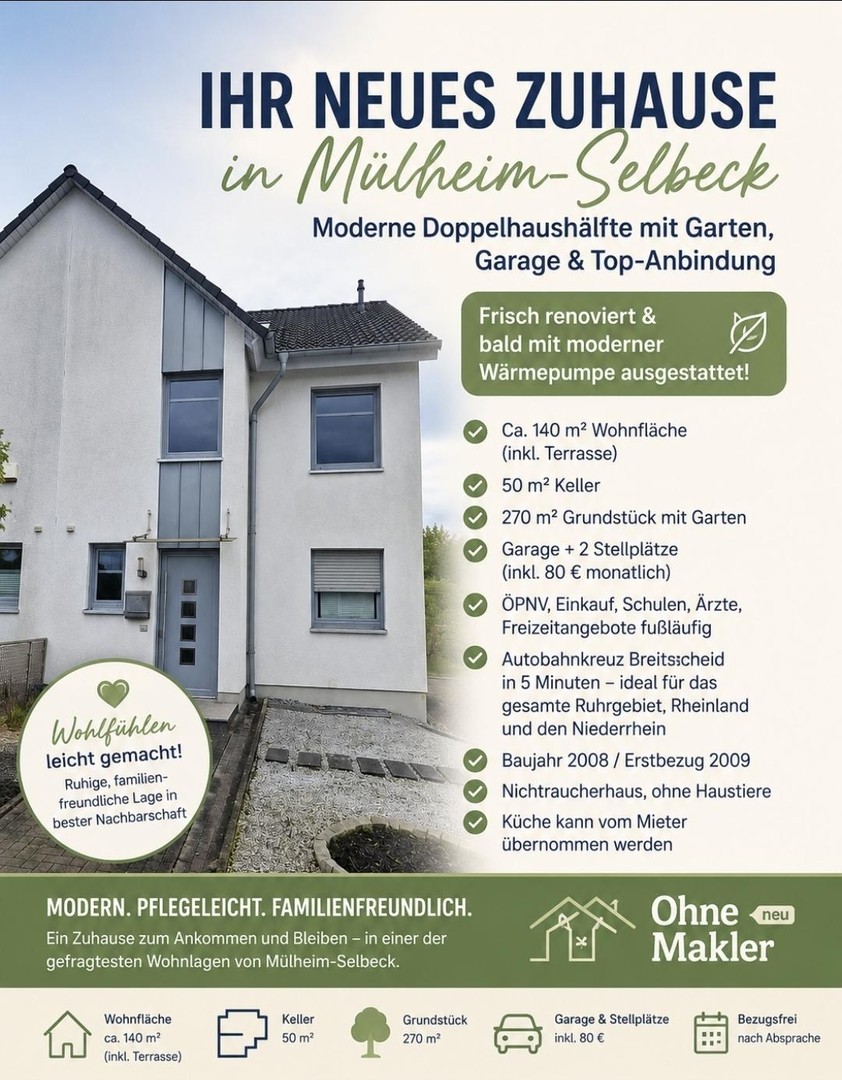 Exklusives Wohnen in bester Lage - Top Anbindung - renoviert m. Garten, Garage u. neuer Wärmepumpe – Mülheim an der Ruhr – Bild 1 von 8
