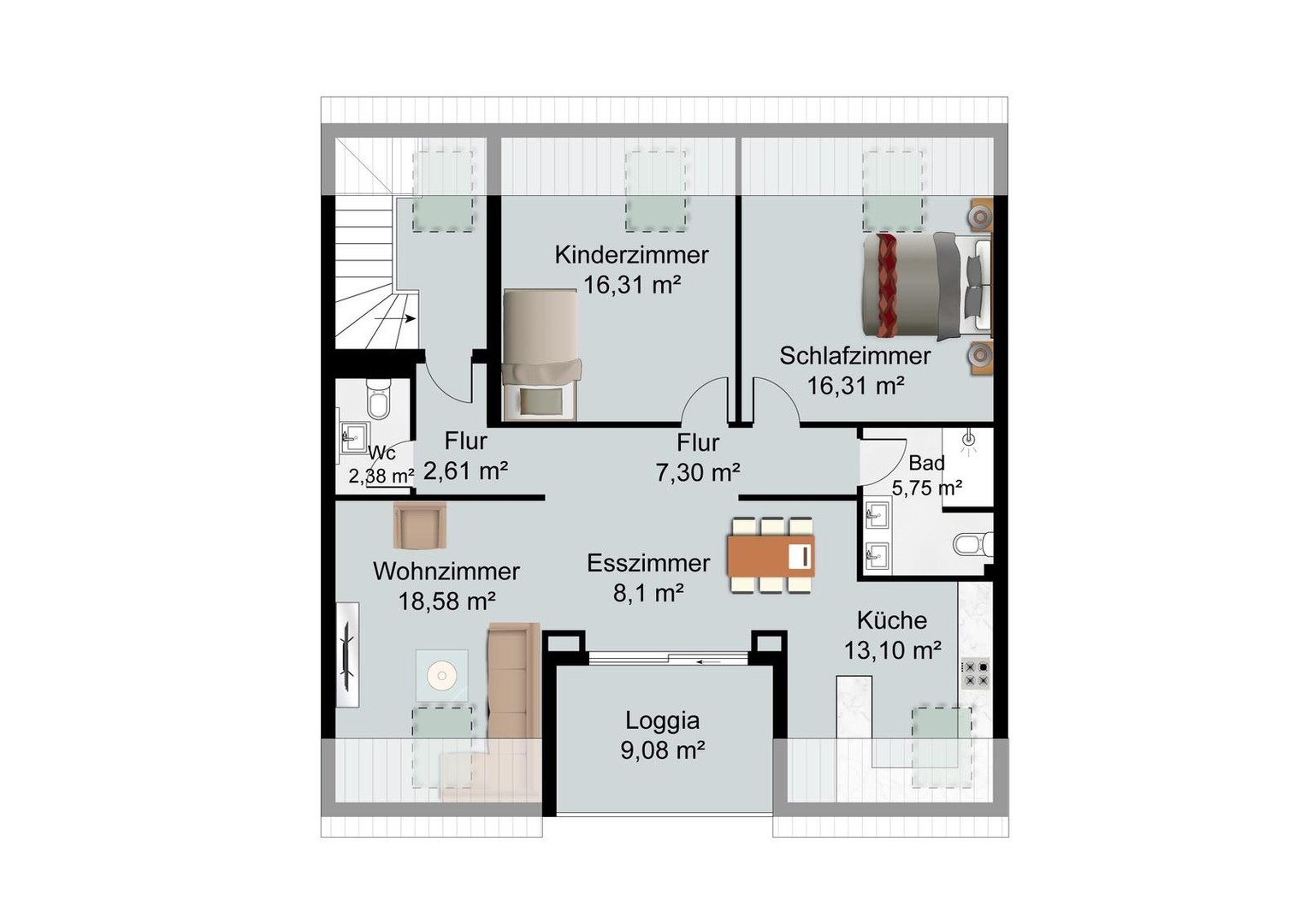 Moderne 3-Zimmer-Dachgeschosswohnung (A+) mit Loggia, Einbauküche, Stellplatz und großem Dachboden – Heilbronn – Vorschaubild 15