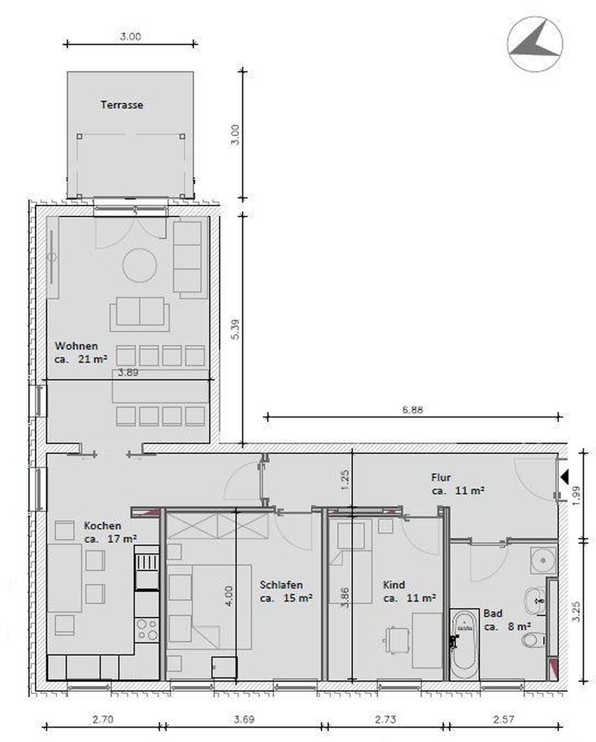 3 Zi.Whg. mit EBK und Terrasse – Berlin – Vorschaubild 3