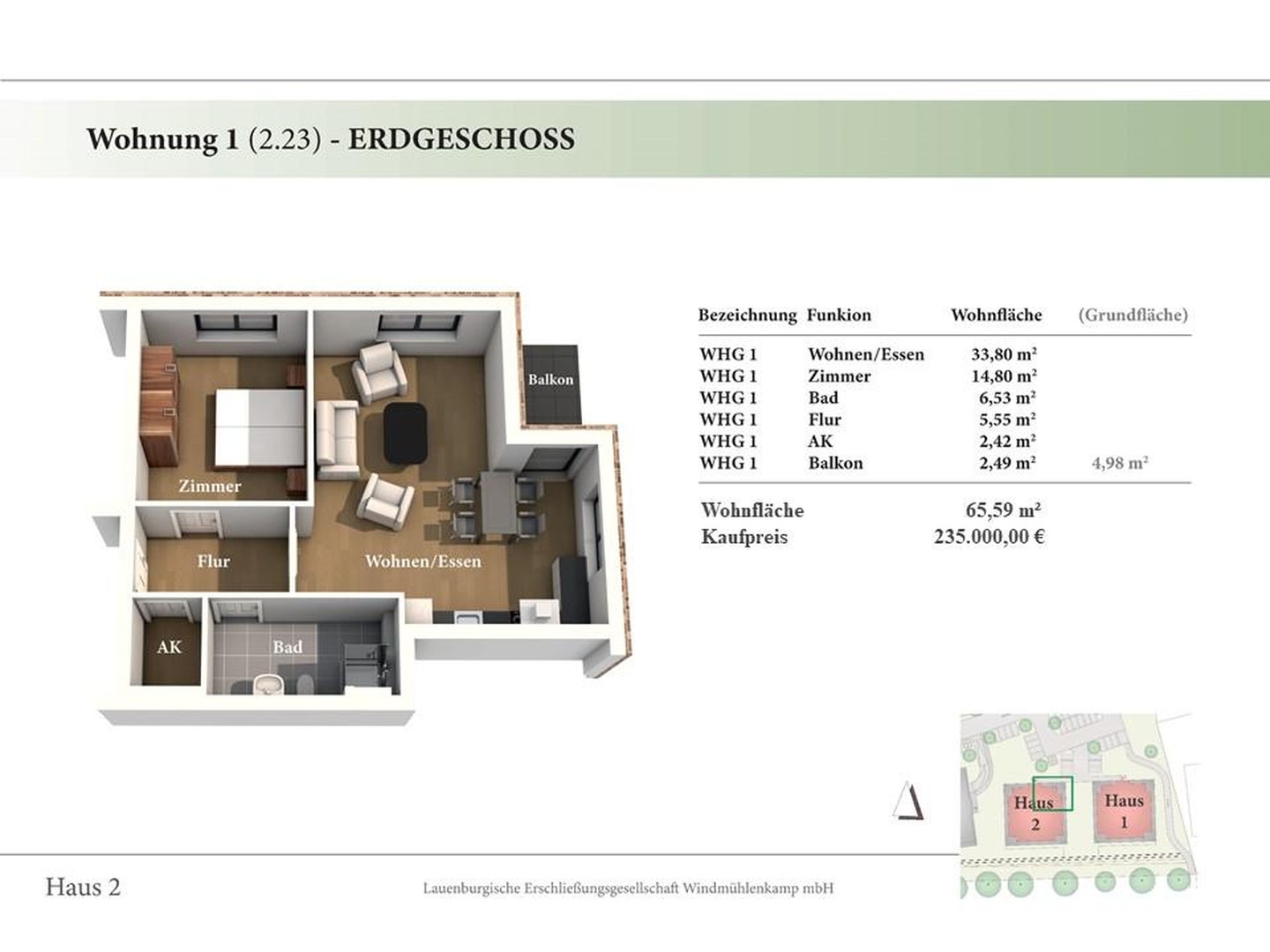 2 Zimmer EG Neubau-Eigentumswohnung 2.23 – Lauenburg an der Elbe – Vorschaubild 2