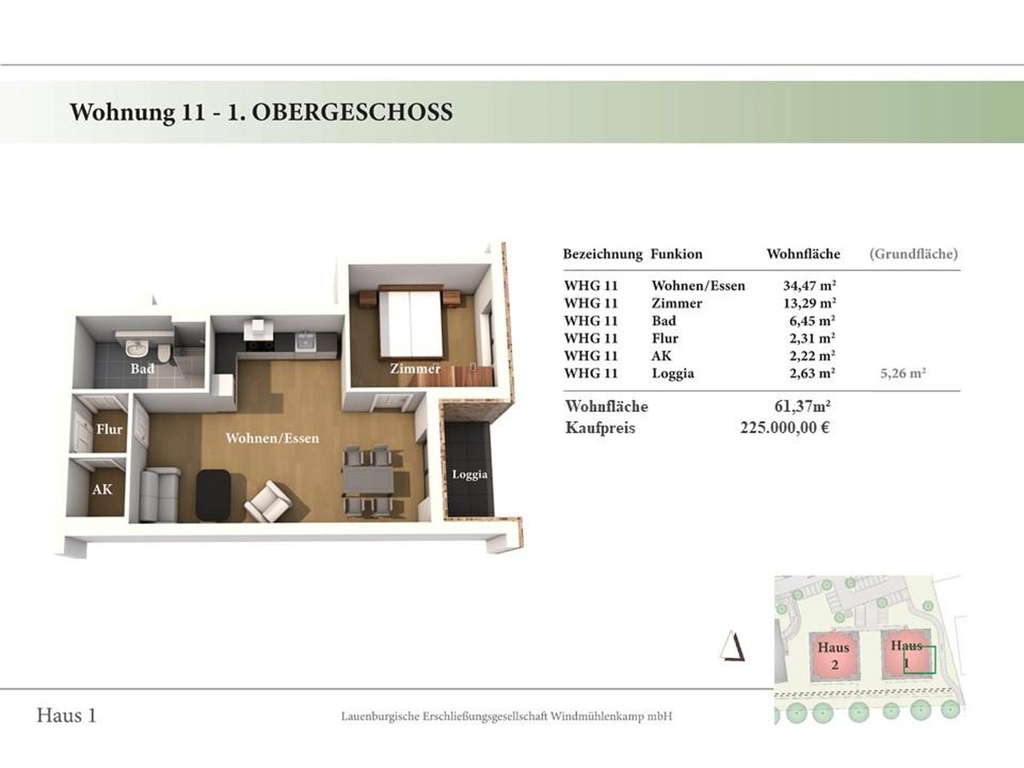 2 Zimmer 1. OG Neubau-Eigentumswohnung 1.11 – Lauenburg an der Elbe – Vorschaubild 2