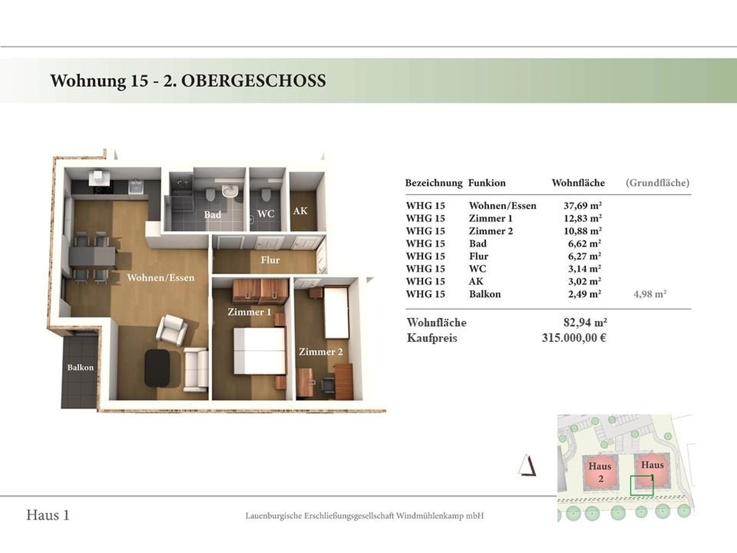 3 Zimmer 2. OG Neubau-Eigentumswohnung 2.37 – Lauenburg an der Elbe – Vorschaubild 2