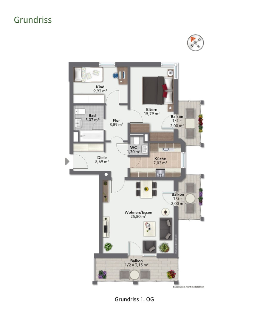 3:0 für den Stieglitzweg - 3 Zimmer, 3 Balkone, keine Maklerkosten – München – Vorschaubild 5
