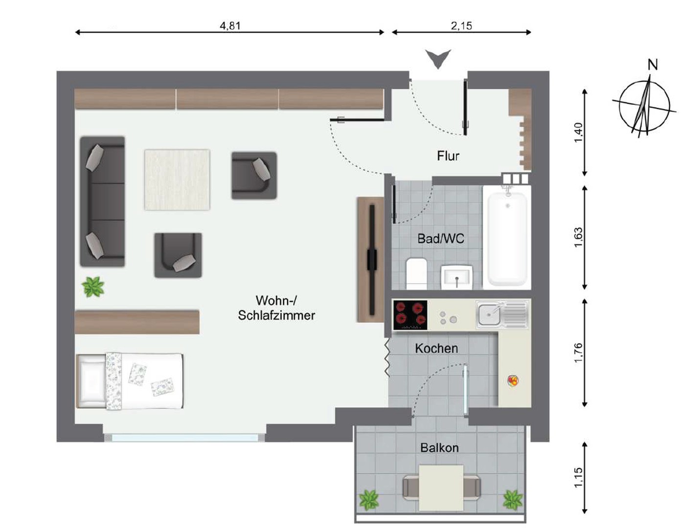 Sonniger Balkon & Stellplatz - Helle 1-Zimmer Wohnung - Nur 50m zur Lidl Zentrale – Bad Wimpfen – Vorschaubild 7