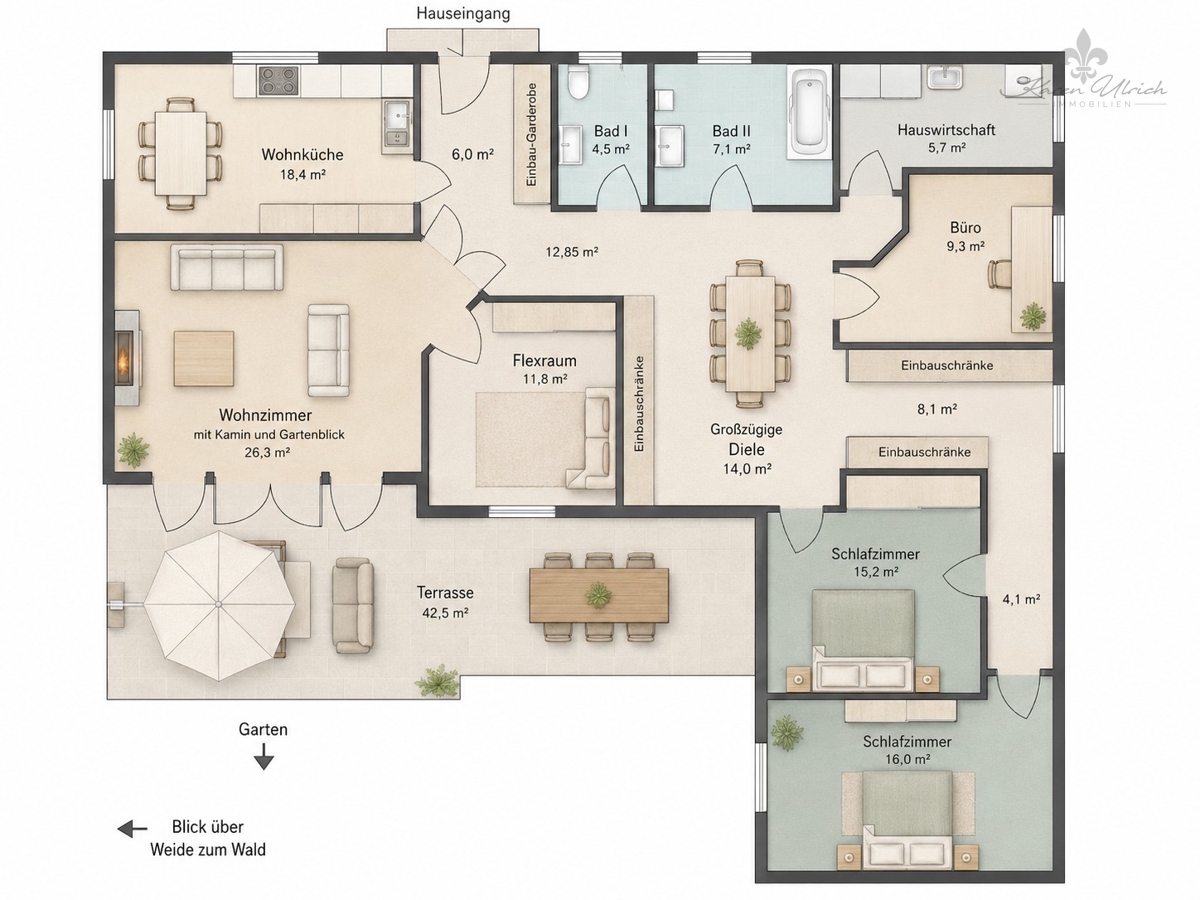 Weite, Ruhe & Design: Moderner Winkelbungalow in Rosengarten mit Kamin, Gartenidylle & Hamburg-Nähe – Rosengarten / Neu Eckel – Vorschaubild 28