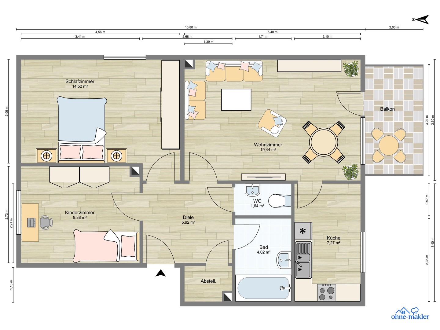 Provisionsfreie helle 3-Zimmer Wohnung mit Balkon – Augsburg – Vorschaubild 10