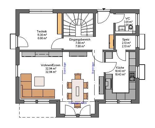 Grundriss EG Haus auf Bodenplatte