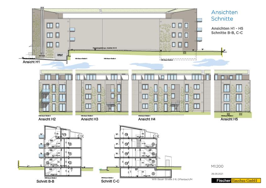 Ansichten Hofseite, Schnitt