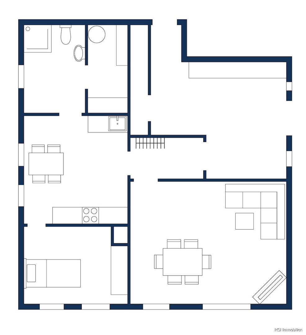 Schematischer Grundriss EG links (Wohnung 1)