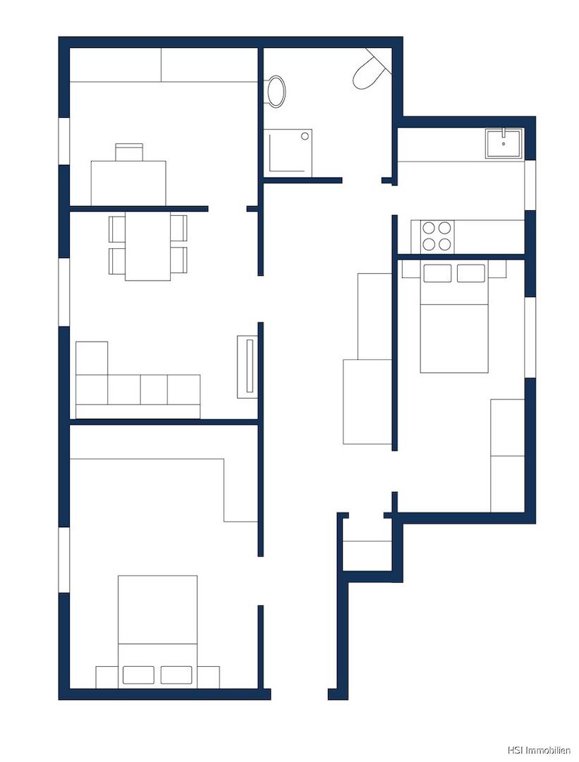 schematischer Grundriss Wohnung EG rechts (Wohnung 2)