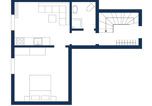 Schematischer Grundriss extra Wohnung OG rechts mit eigenem Eingang (Wohnung 7)